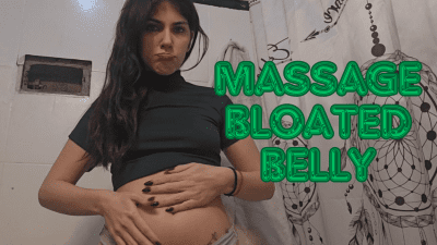 Showing And Massage On My Bloated Belly At The End Of The Day In Gray Panties