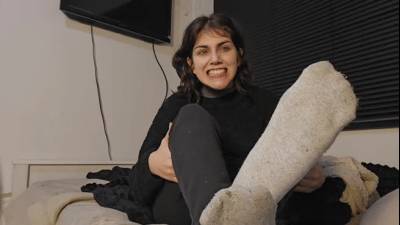 Socks, Smelling, Wiggle And Strech Toes And Wrinkled Soles