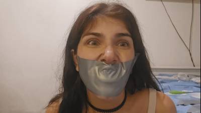 PVC Tape Gagged In Different Ways: Sock Gagged, Tape Strip And Tape Wraps