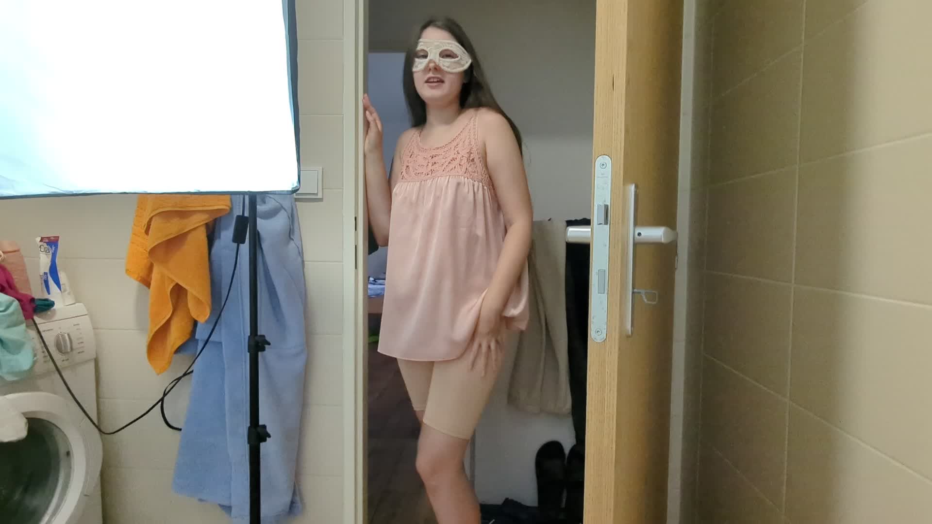 Pee In Clothes Washing In The Shower Head In Shorts Blouse Striptease