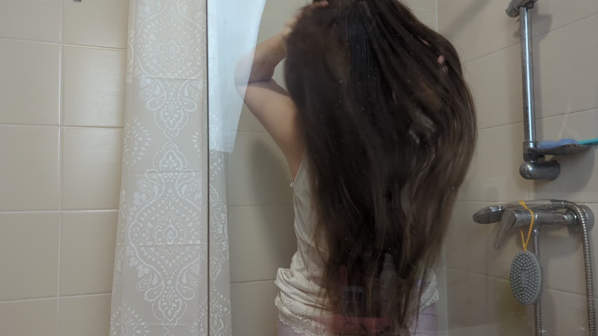 Peeking Behind The Curtain Washing Head And Body In The Shower Pee Ass Fetish