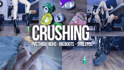 Crushing Cans In Heels/Boots! PVC Outfit