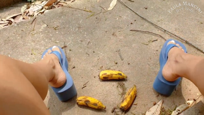 Crushing Fruit In Big Flipflops