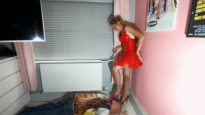 PVC Dress Fishnets & Platform High Heels