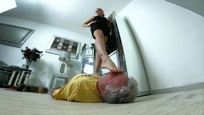 Trampling Him Whilst Rubbing His Face With Her Foot Floor Cam