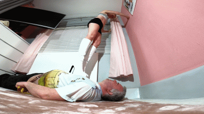 Danielle Little Black Shorts & Chunky White Boots Trample Floor Cam