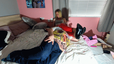 Danielle Red PVC Pants Neck Scissors