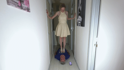 Stepping On Him In Her Wedge Sandals
