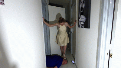 Stepping On His Head In Her Wedge Sandals
