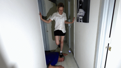 Schoolgirl Danielle Walking Back & Fourth Over Her Slaves Hands & Fingers