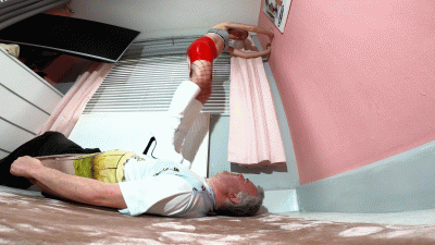 Danielle Red PVC Skirt Fishnet Tights & Chunky White Boots Trample Floor Cam