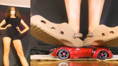 5'11 Goddess Crushing Red Toy Car In Crocs