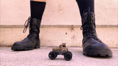 Crushing Toy Car With Combat Boots