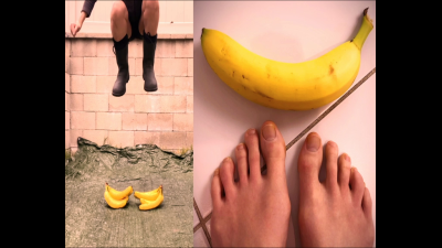 Crushing Bananas With Boots And Barefoot