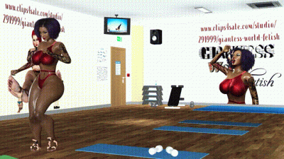 Gorgeous Giant Ebony Woman Stomping On Little Men During Dance Aerobics (Clip Part 2)