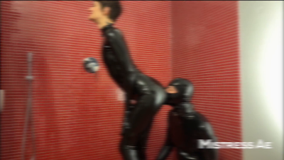 Latex Catsuits Shower Fun Splashing, Shining, And Milky Play