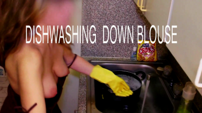 Dishwashing Downblouse And Nip Slips College Girl Struggles