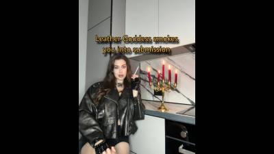 Leather Goddess Smokes You Into Submission--Open Wide And Eat My Cigarette