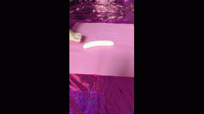 Petite Goddess Feet Crushing A Banana On Pink Shimmery Foil, Amazing ASMR Sounds!