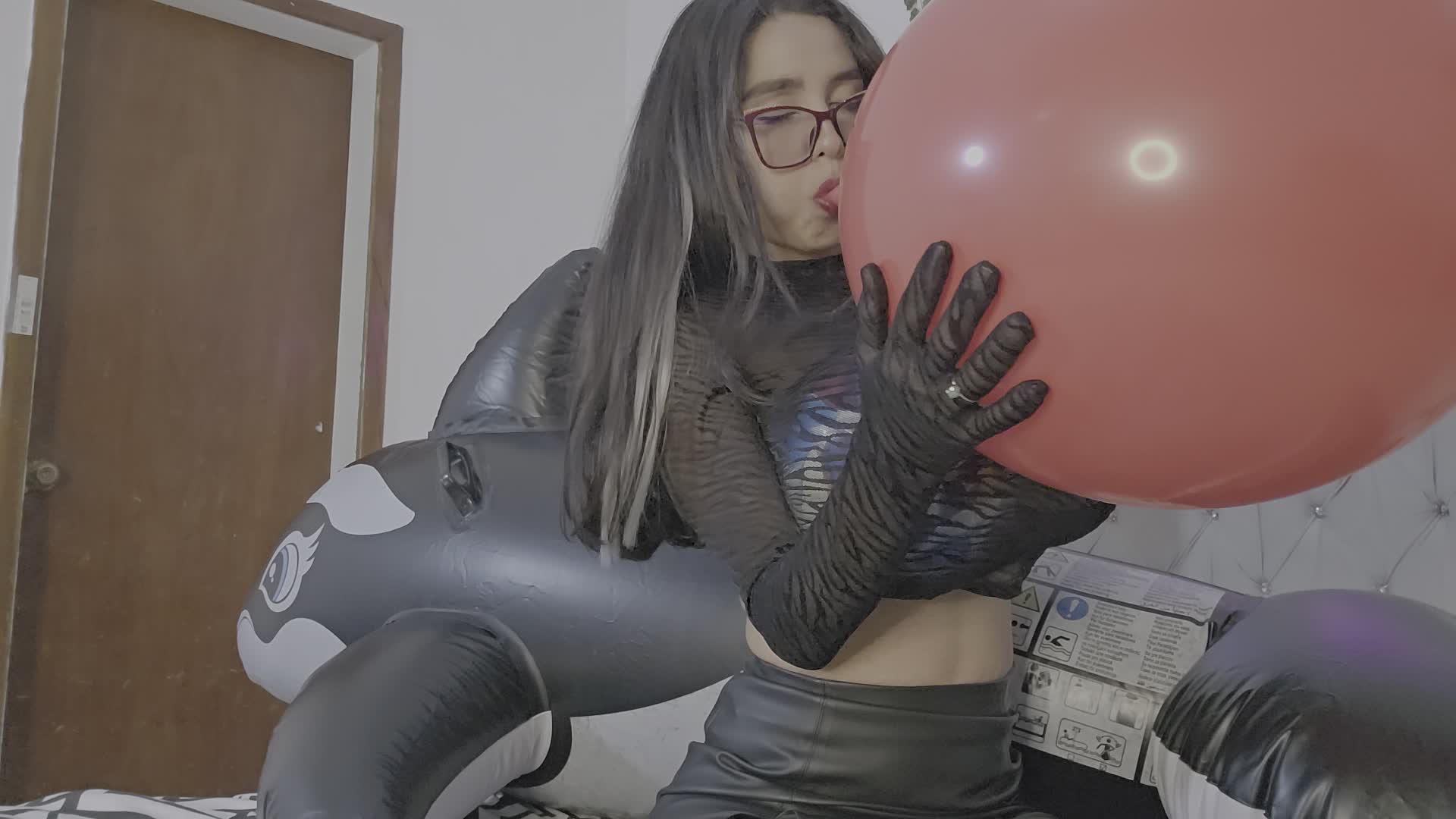 Playing With My Boxing Balls And His Long Neck On Top Of My Inflatable Whale