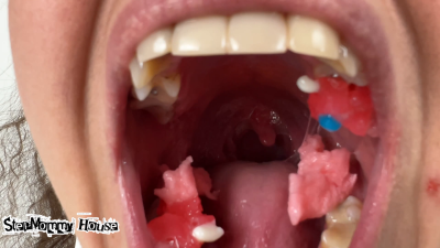 Giantess With A Deep Throat Chews And Swallows A Gummy Donut Extreme Close Up - Food Object Swallow, Chewing Food Teeth Molars, Shrink Fantasy Fetish, Mouth In Drooling, Giantess Uvula