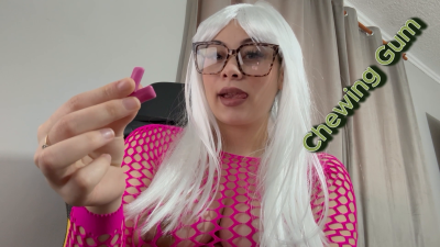 My Stepmom Chews Gum And Blows Bubbles With The Gum, In A Cosplay Costume