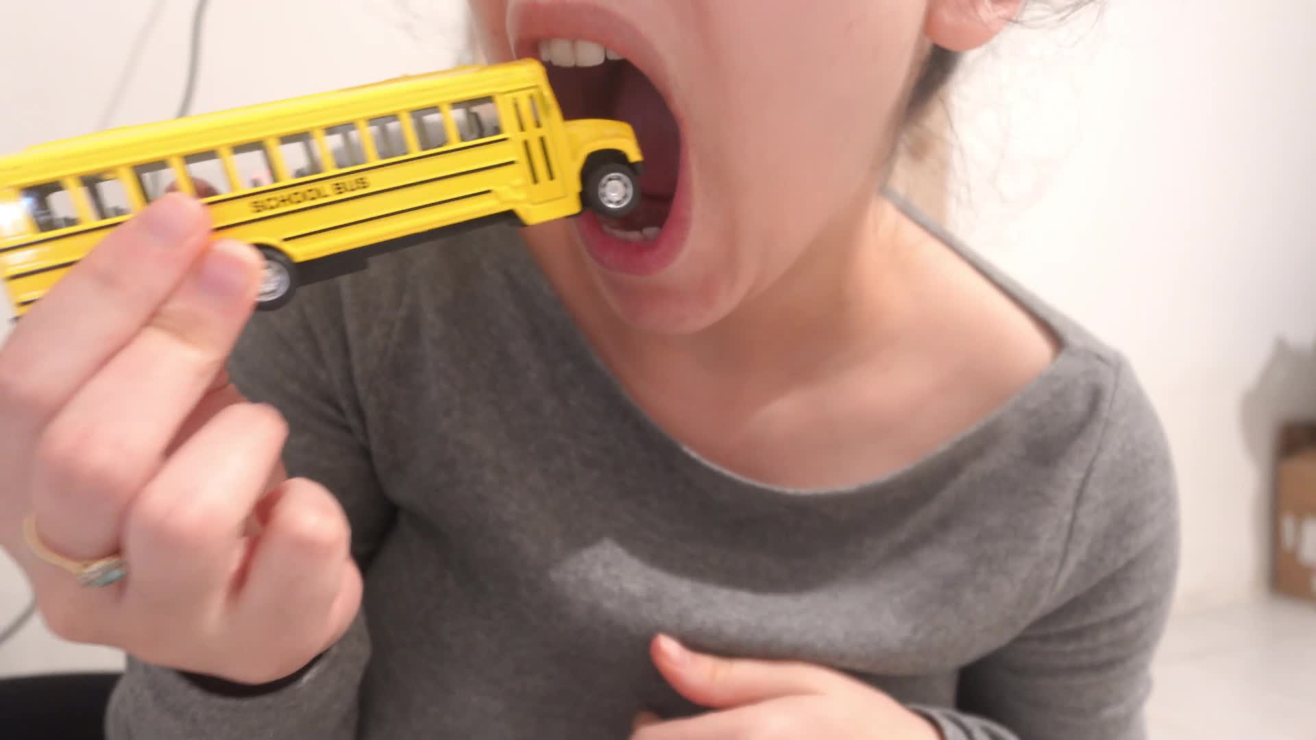 Giantess Stepmom Wants To Eat The Tiny School Bus, She Plays With It, Then Puts It Between Her Big Tits And Puts It In Her Panties, Then Pulls It Up And Leaves With It