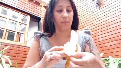 Eating Fruit And Making Silly Faces