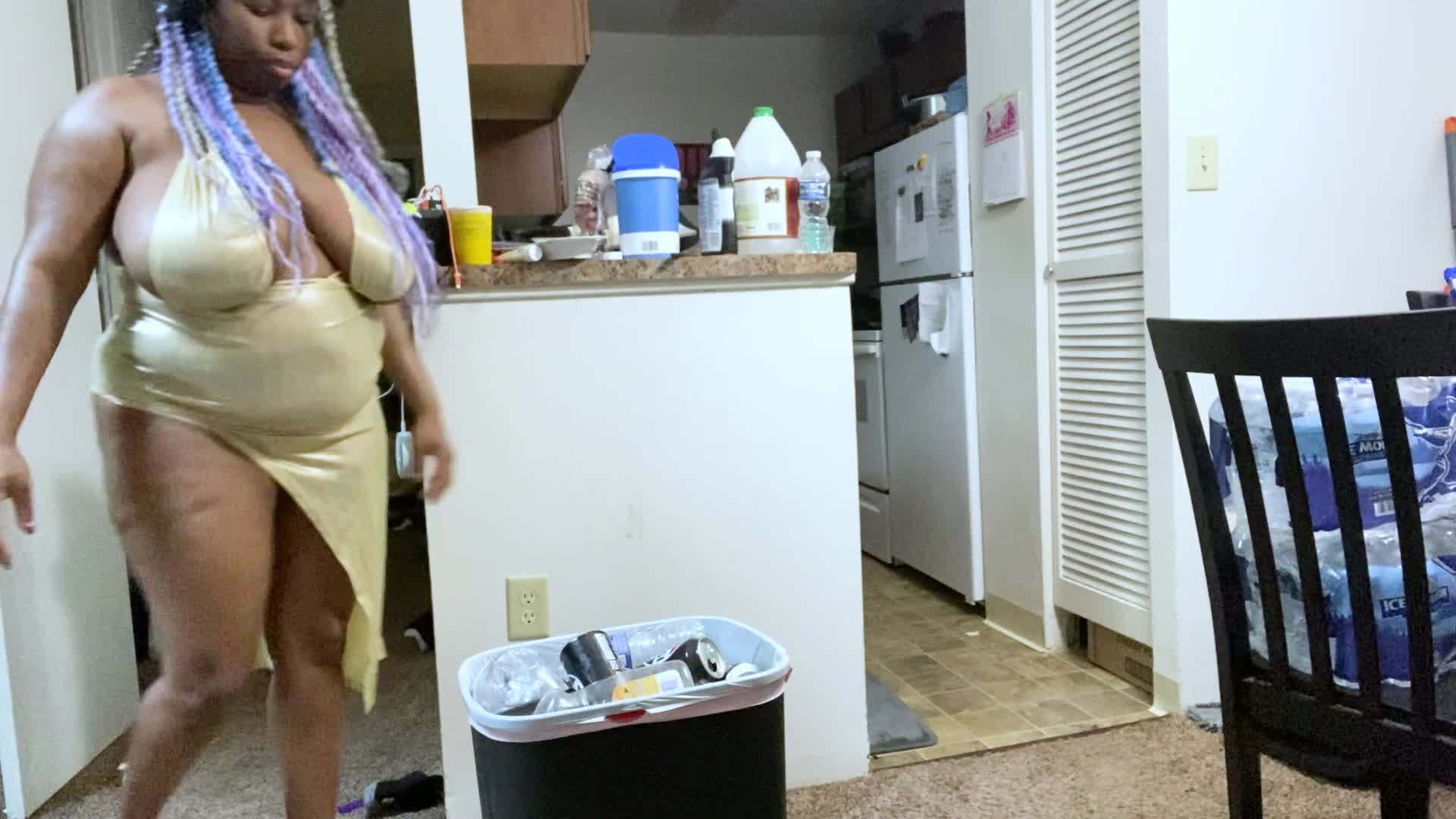 Giantess- Bound In The Bin, Crushed Beneath Her Golden Wedges, Femdom, Big Tits, Trampling