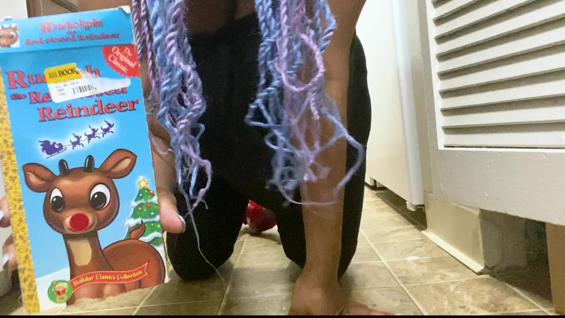 Goddess Mxdominion Stomps On Classic Vsh Tape Rudolph The Red Nose Reindeer In Her Red Open Toe Heels