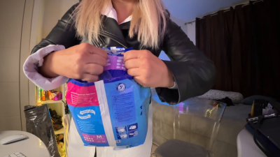 Pantyhose & Diaper Tease- Bare Breasts & Pierced Nipples