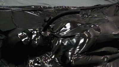 Girl In Black Vacuum Bed With Vibrator, Inflatable Gag In Mouth