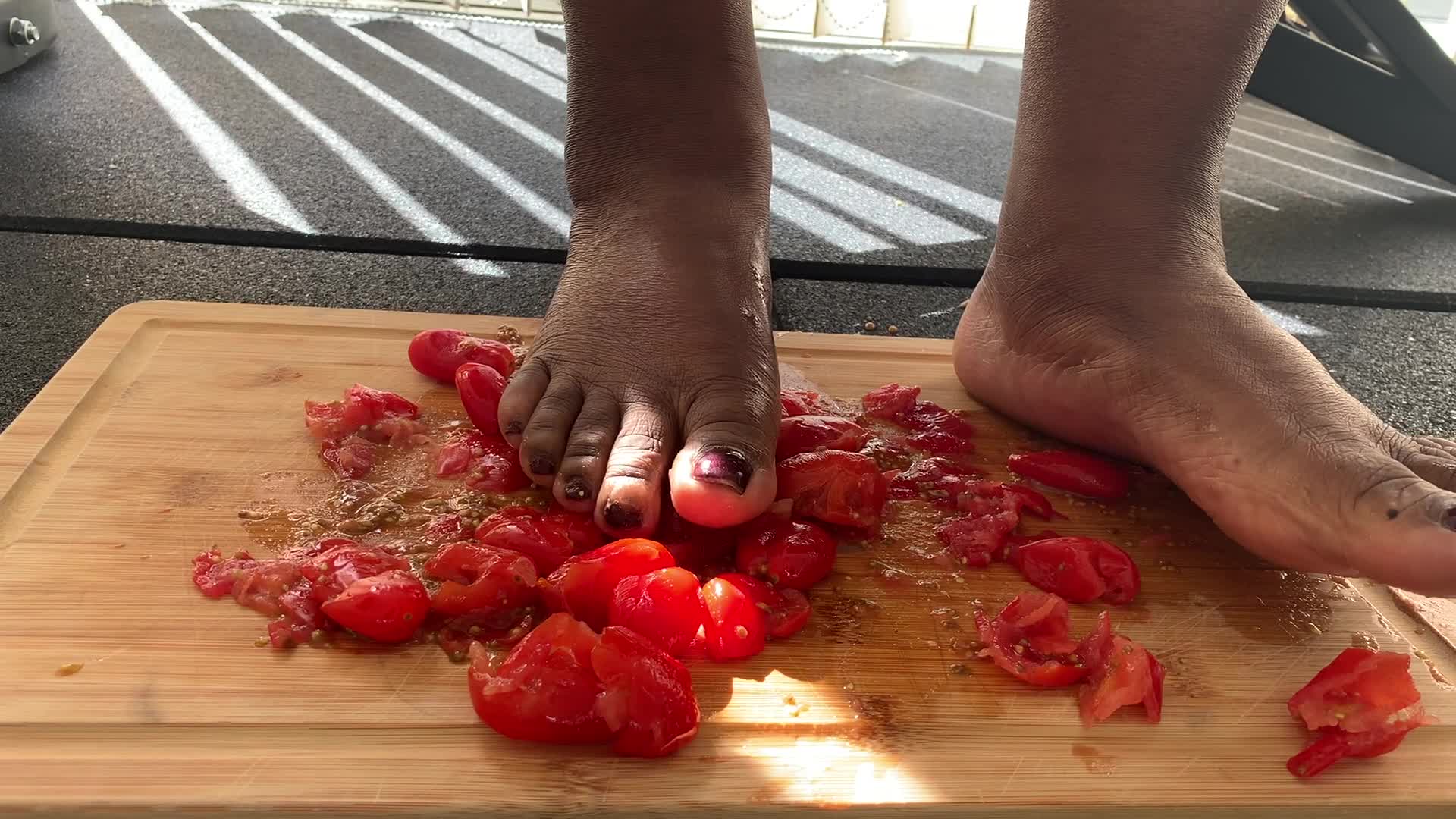 Teal Revel- Sweaty Post-Workout Tomato Sploshing ASMR: Dirty Sole Crush, Taste Tease, And Cherry Chaos