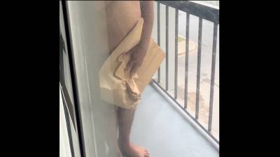 Wife Bully Gives Public Patio Reach-Around Handjob To Nude Disobedient Hubby
