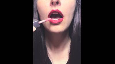 Application Of Gloss On Matte Red Lipstick