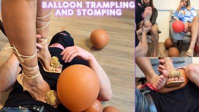 Lytta And Mia Luxx- Balloon Trampling And Stomping- Foot Worship- Foot Domination- Female Domination- High Heels- Femdom- Trampling- Stomp- Cbt