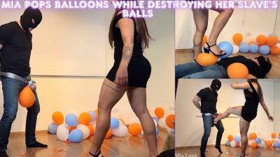 Laughing Goddess Mia Luxx Pops Balloons While Destroying Her Slave's Balls Ballbusting- Female Domination- Foot Domination- Femdom- Cbt- Humiliation- High Heels- Findom- Kick- Trample