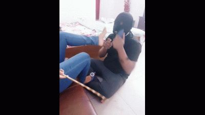 Training My Feet Slave With A Cane