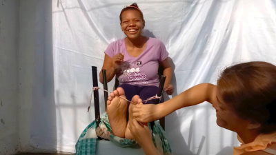 Aurora Tickles Her Coworker Fernanda's Feet!