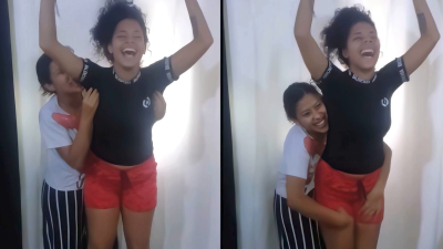 Nicole Tickles Britanny's Thighs And Belly!