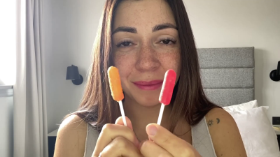 Tongue Game With Small Lollipops. Watch Me Taste Them!