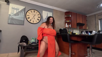 Mixed Race BBW In Sheer Outfit Dances While Showing Her Ass And Pussy