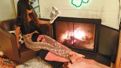 Scissor Reading Session By The Fireplace