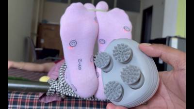 Beautiful Indian Wife In Pink Socks vs The Tickle Massager