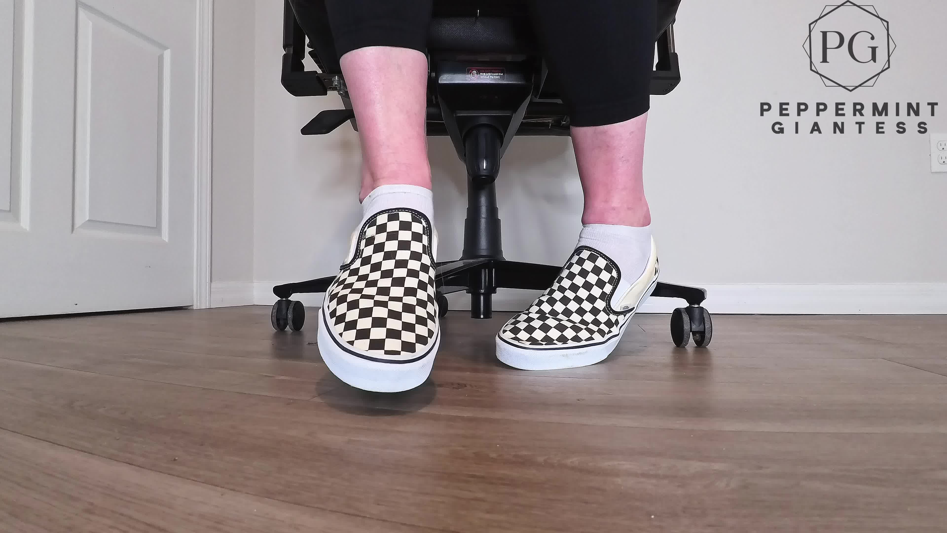 Sneaky Office Foot Tease In Checkerboard Vans- Toe-Only Strip And Intense Barefoot Play POV