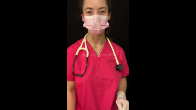 Self Stethoscope Exam Pink Scrubs White Stethoscope No Nudity