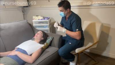 Dr. Canada Cleans Nurse Bunny's Teeth Side View 4k