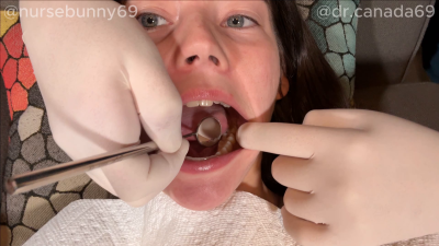 Dr. Canada Cleans Nurse Bunny's Teeth Close View 4k
