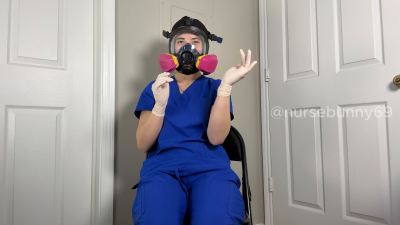 Gas Mask Orgasm And Nipple Play In Blue Scrubs 4k
