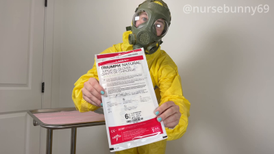 Yellow Hazmat And Gas Mask Masturbation With Surgical Gloves 4k